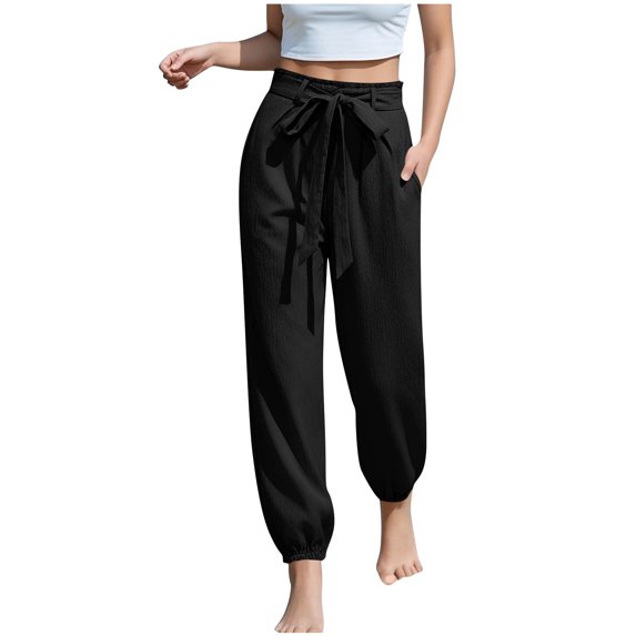 GUACER Harem Pants for Women Casual High Waist with Pockets Removable Belt Lightweight Jogger Pants