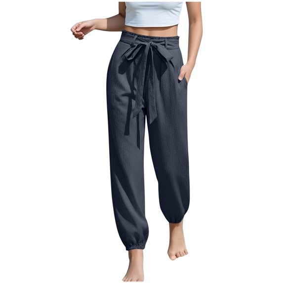 GUACER Harem Pants for Women Casual High Waist with Pockets Removable Belt Lightweight Jogger Pants