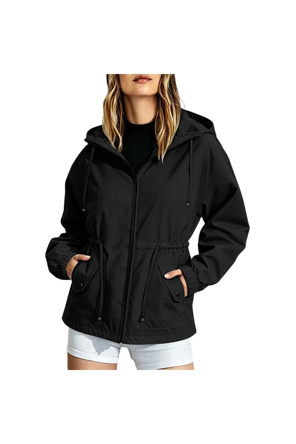 Hooded Rain Jackets for Women Cinched Waist Waterproof Lightweight Breathable Windbreaker for Hiking & Travel
