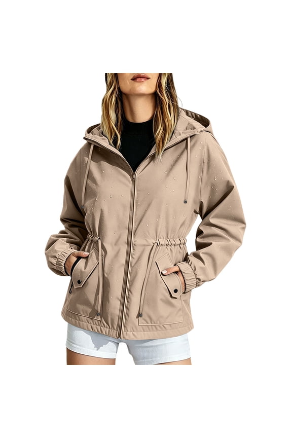 Hooded Rain Jackets for Women Cinched Waist Waterproof Lightweight Breathable Windbreaker for Hiking & Travel