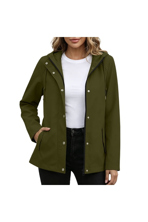 Hooded Rain Jackets for Women Waterproof Mid-Length Windbreaker Coat for Commute & Outdoor Travel