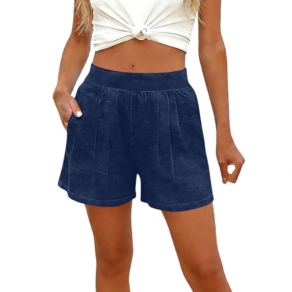 GUACER Jeans Shorts for Women Casual Pleated Elastic Mid Rise Loose Pockets Denim Shorts