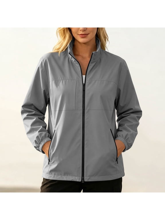 Lightweight Jackets for Women Waterproof Long Sleeve Zip Up Windbreaker Rain Jackets for Casual Outdoor