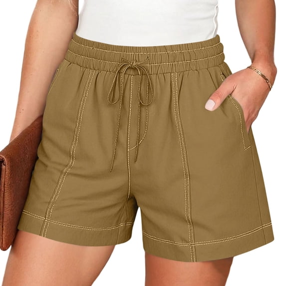 GUACER Linen Shorts for Women Drawstring Elastic Waisted Casual Summer Shorts with Pockets