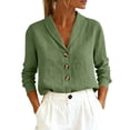 thumbnail image 1 of GUACER Long Sleeve Blouses for Women Casual Cotton Linen Button Down V Neck Loose Elegant Business Clothes, 1 of 8