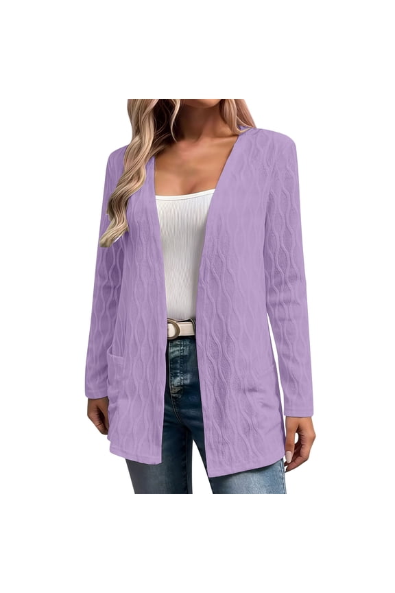 Long Sleeve Cardigan for Women Open Front Textured Knit Lightweight Casual Duster Jacket with Pockets