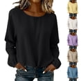 thumbnail image 1 of GUACER Long Sleeve Drawstring Tops for Women Casual Crew Neck Relaxed Fit Pullover Blouse with Cuffed Sleeves, 1 of 6