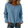 thumbnail image 1 of GUACER Long Sleeve Drawstring Tops for Women Casual Crew Neck Relaxed Fit Pullover Blouse with Cuffed Sleeves, 1 of 6