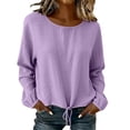 thumbnail image 1 of GUACER Long Sleeve Drawstring Tops for Women Casual Crew Neck Relaxed Fit Pullover Blouse with Cuffed Sleeves, 1 of 6