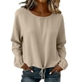 thumbnail image 1 of GUACER Long Sleeve Drawstring Tops for Women Casual Crew Neck Relaxed Fit Pullover Blouse with Cuffed Sleeves, 1 of 6
