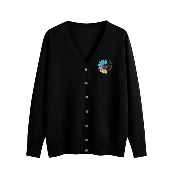 GUACER Long Sleeve Lightweight Sweaters for Women Trendy V-Neck Print Button-Front Knit Cardigans