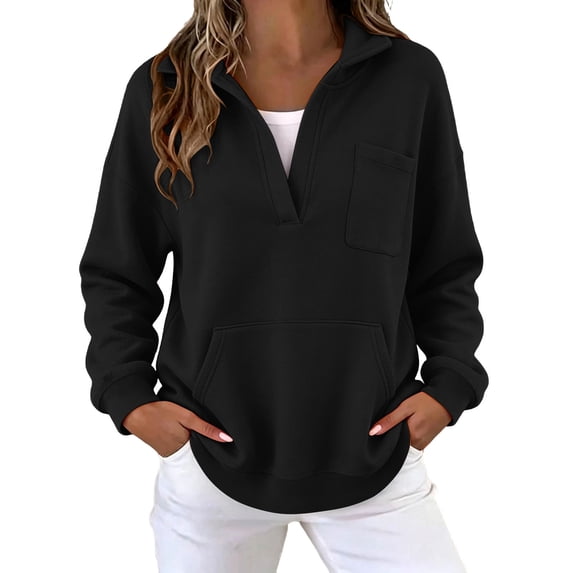 GUACER Long Sleeve Sweatshirts for Women Stand Collar Trendy Sport Loose Pullover Tops with Pockets
