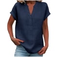 thumbnail image 1 of GUACER Loose Fashion Short Sleeve Blouses for Women V Neck Button Cotton Linen Solid Lightweight Tee Tops, 1 of 6