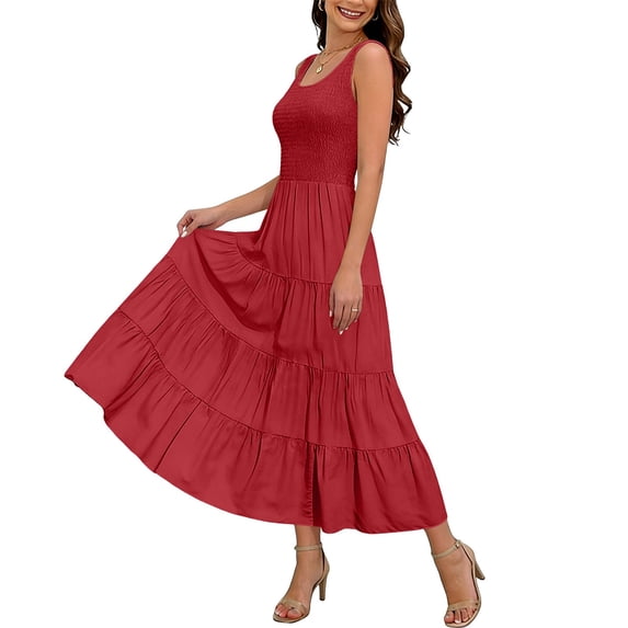 GUACER Maxi Dresses for Women Smocked Sleeveless Tiered Long Summer Dress Casual Flowy A-Line Beach Vacation Boho Outfits