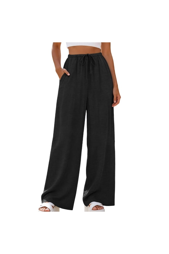 No Boundarie Drawstring Pants for Women High Waisted Wide Leg Trousers Casual Elastic Waist Textured Lounge Pants with Pockets