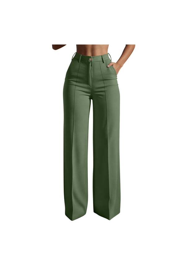 No Boundarie Wide Leg Dress Pants for Women Business Casual High Waisted Work Trousers Button Front Pintuck