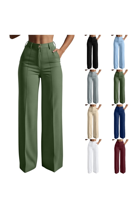 No Boundarie Wide Leg Dress Pants for Women Business Casual High Waisted Work Trousers Button Front Pintuck