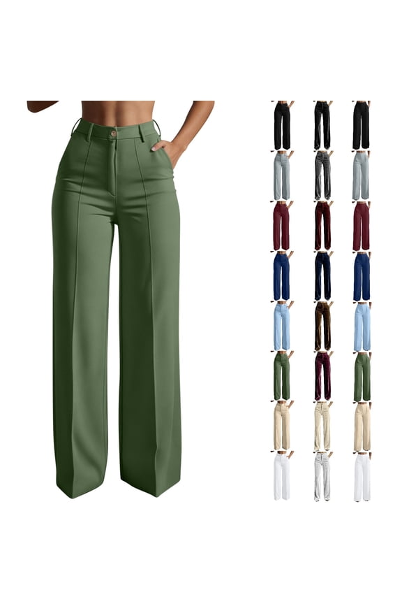 No Boundarie Wide Leg Dress Pants for Women Business Casual High Waisted Work Trousers Button Front Pintuck