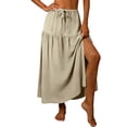 thumbnail image 1 of GUACER Womens Boho Tiered Maxi Skirt with Side Slit High Waisted Drawstring A-Line Skirt Flowy Summer Beach Swing Long Skirts, 1 of 7