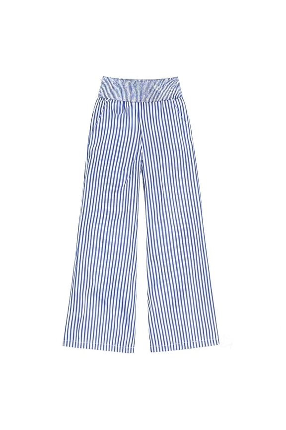 No Boundarie Womens Wide Leg Pants Striped High Waisted Palazzo Pants Flowy Smocked Waist Casual Lounge Trousers with Pockets