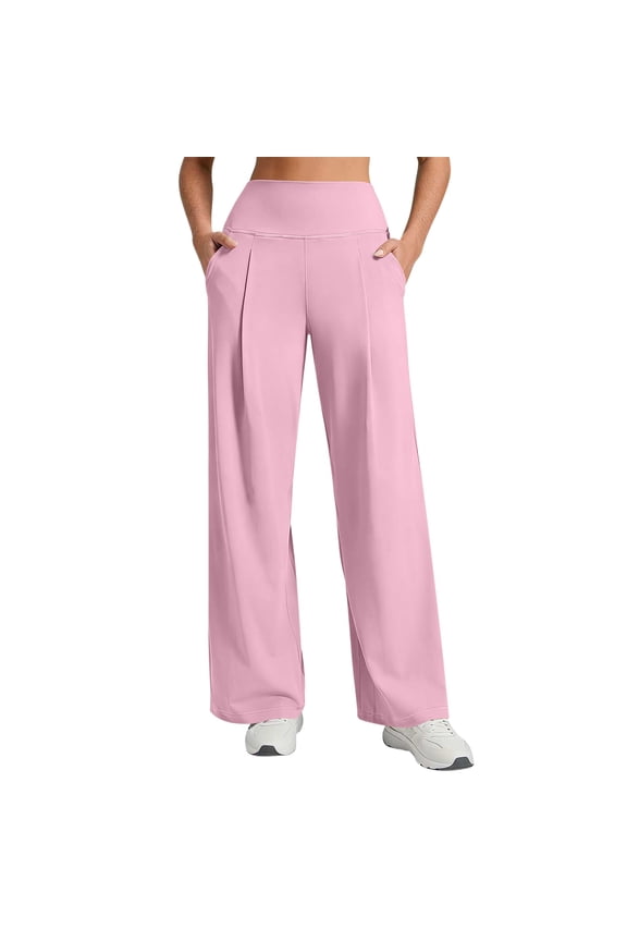 No Boundarie Womens Yoga Dress Pants High Waisted Tummy Control Wide Leg Work Trousers Pull-On Pleated Pants with Pockets