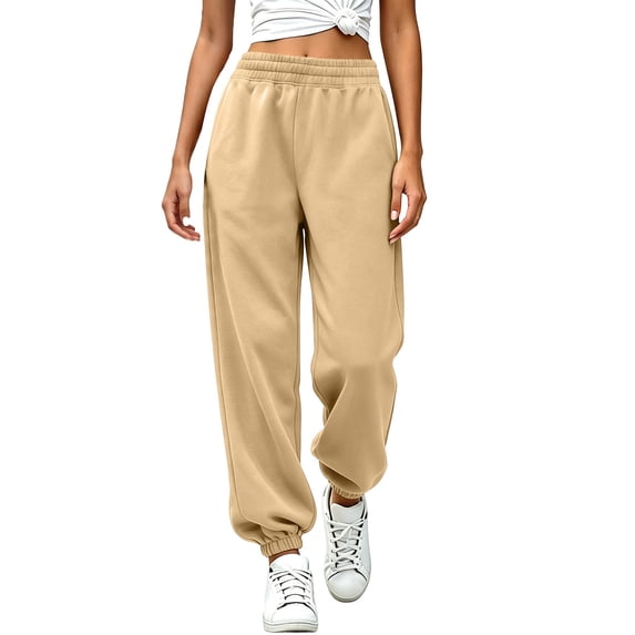 GUACER Pants for Women Trendy Athletic Elastic Waisted Pocket-Free Casual Loose Jogger Sweatpants