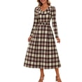 thumbnail image 1 of GUACER Plaid Fall Midi Dresses for Women High Waist Crewneck Long Sleeve A-Line Swing Dress for Work Casual, 1 of 6
