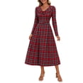 thumbnail image 1 of GUACER Plaid Fall Midi Dresses for Women High Waist Crewneck Long Sleeve A-Line Swing Dress for Work Casual, 1 of 6