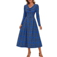 thumbnail image 1 of GUACER Plaid Fall Midi Dresses for Women High Waist Crewneck Long Sleeve A-Line Swing Dress for Work Casual, 1 of 6