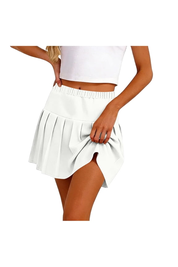 Pleated Mini Skort for Women High Waisted Athletic Skirt with Built-in Shorts, Preppy A-Line Casual Tennis Skirt