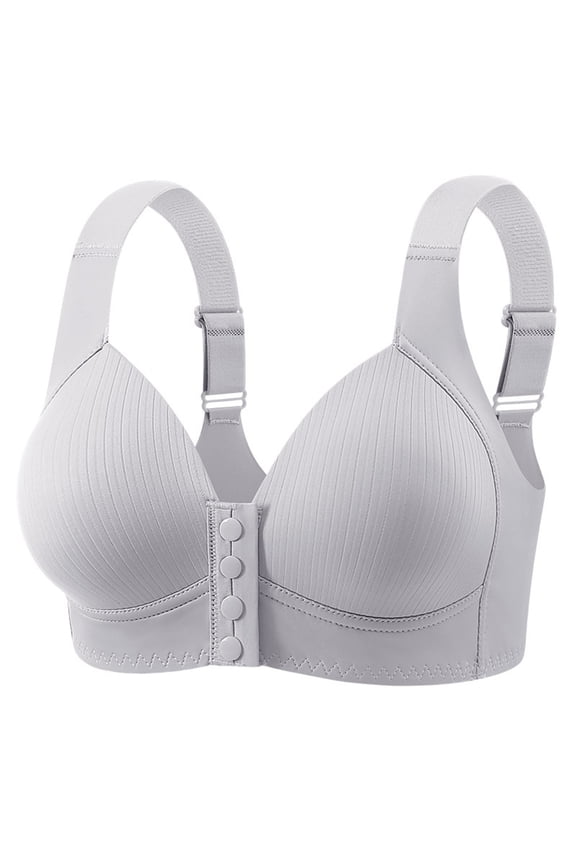 Plus Size Bra for Women Front Closure Wirefree Full Coverage Support Bralette, Ribbed Posture Bra with Wide Adjustable Straps