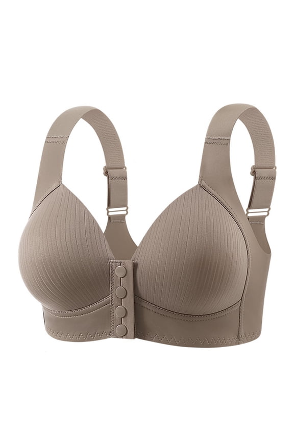 Plus Size Bra for Women Front Closure Wirefree Full Coverage Support Bralette, Ribbed Posture Bra with Wide Adjustable Straps