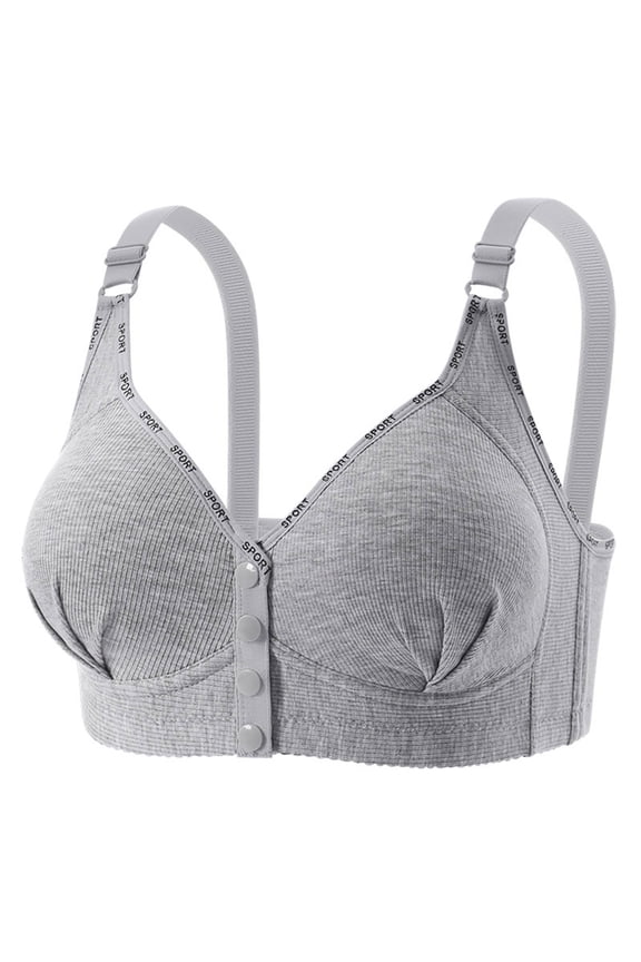 Plus Size Bra for Women Sporty Letter Trim Front Closure Wirefree Bralette, Ribbed Knit Full Coverage Comfort Bra with Wide Straps