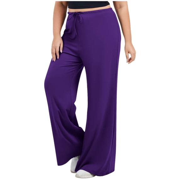 GUACER Plus Size Wide Leg Pants for Women Stretchy Breathable Fabric Drawstring Waist Everyday Pants