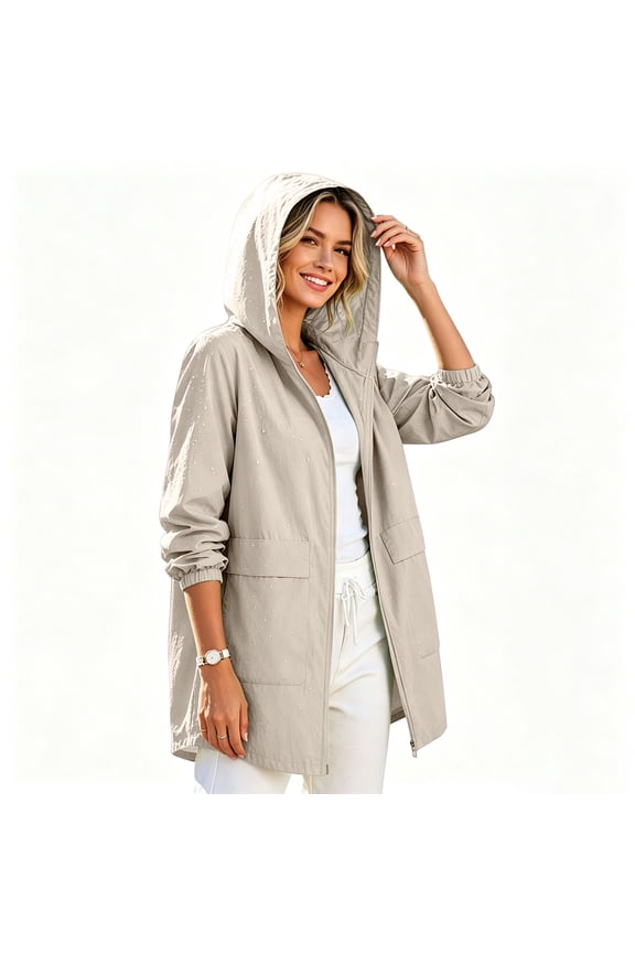 Raincoats for Women Long Waterproof Hooded Jacket with Pockets, Breathable Lightweight Trench Coat