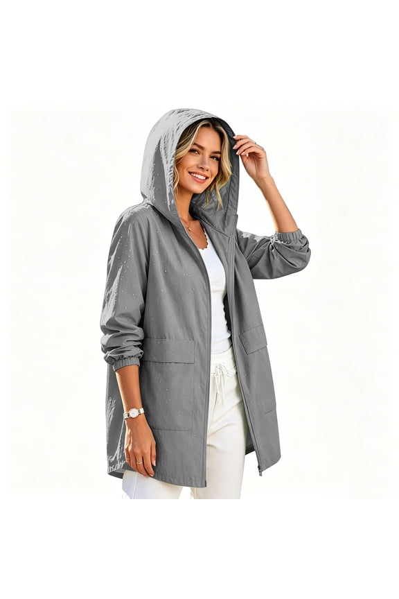 Raincoats for Women Long Waterproof Hooded Jacket with Pockets, Breathable Lightweight Trench Coat