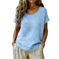 thumbnail image 1 of GUACER Relaxed T Shirts for Women Summer Round Neck Cotton Linen Solid Breathable Short Sleeve Tops, 1 of 5
