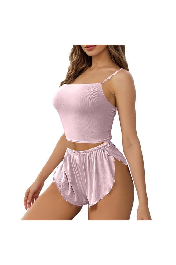 Ribbed Knit Pajama Set for Women Sexy Cami and Split Shorts 2 Piece PJs
