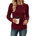 thumbnail image 1 of GUACER Ribbed Long Sleeve Tops for Women Crewneck Slim Fit Basic Tee Lightweight Knit Fall Casual Layering Undershirts, 1 of 9