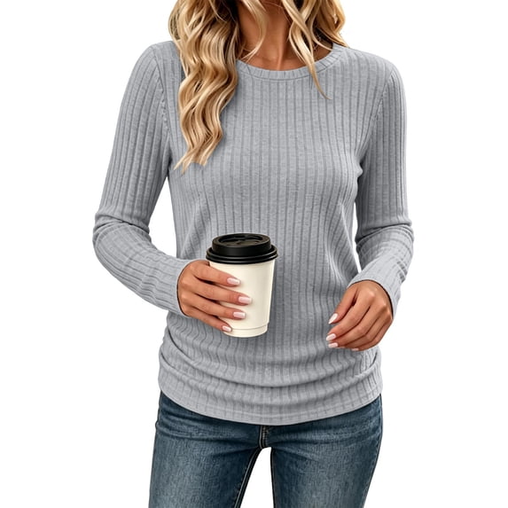 GUACER Ribbed Long Sleeve Tops for Women Crewneck Slim Fit Basic Tee Lightweight Knit Fall Casual Layering Undershirts