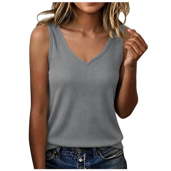 GUACER Ribbed V-Neck Tank Top for Women Sleeveless Blouses Casual Summer Basic Top for Layering