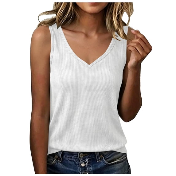 GUACER Ribbed V-Neck Tank Top for Women Sleeveless Blouses Casual Summer Basic Top for Layering