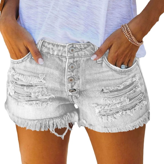 GUACER Ripped Denim Shorts for Women Fashion Distressed Mid Rise with Pockets Summer Casual Jean Shorts