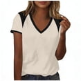 thumbnail image 1 of GUACER Short Sleeve Shirts for Women Casual V Neck Color Block Shoulder Tee Tops Loose Fit Summer Blouses, 1 of 6