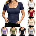 thumbnail image 1 of GUACER Short Sleeve T-Shirts for Women Ribbed Square Neck Casual Solid Slim Fit Basic Tee Tops, 1 of 5
