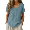 thumbnail image 1 of GUACER Short Sleeve Tops for Women Embroidered Cotton Linen Pintuck Summer Blouses Casual Boho Floral Peasant Shirts Relaxed Fit Tunic, 1 of 7