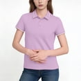 thumbnail image 1 of GUACER Short Sleeve Tops for Women Slim Fit Textured Knit Fabric Contrast Trim Collar Cuffs Casual Daily Shirts, 1 of 5