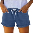 thumbnail image 1 of GUACER Shorts for Women Casual Faux Denim Drawstring Elastic Waist Cuffed Shorts with Pockets, 1 of 7