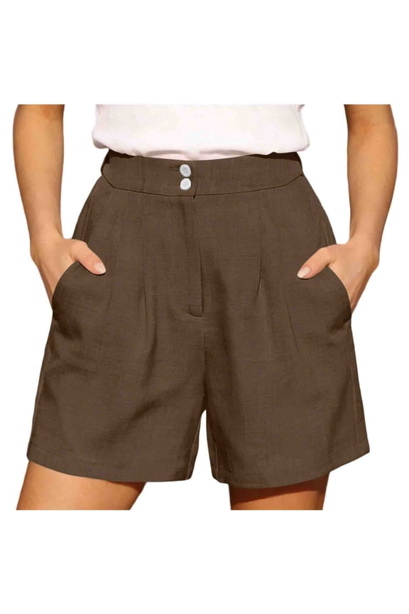 Shorts for Women Elastic Waisted Pleated Dressy Shorts with Pockets Casual Loose Wide Leg Shorts