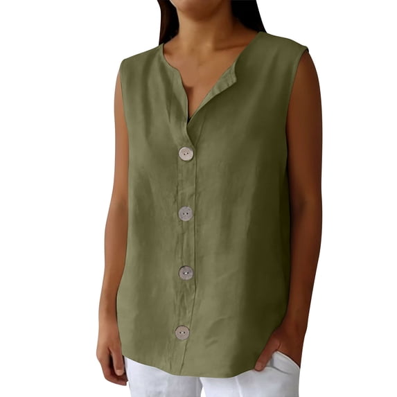 GUACER Sleeveless Blouses for Women Fashion Round Neck Button Loose Fit Tank Tops